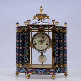 An Exquisite Cloisonne Flower Pattern Table Clock Ornament