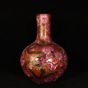 A Rare Enamel Painted Gold Flower and Dragon Pattern Vase