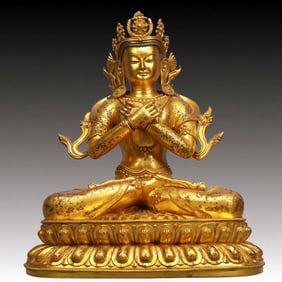 A Solemn Gilt Bronze Statue of Sakyamuni