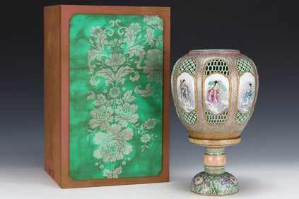 A Rare Famille-Rose Painted Gold Hollow Seawater and Figure Pattern Palace Lantern