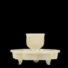 An Exquisite White Jade Libation Cup, with Base