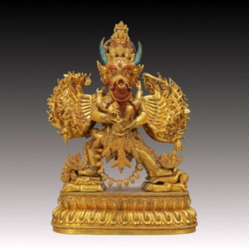 A Solemn Gilt Bronze Statue of Yamantaka