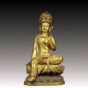A Solemn Gilt Bronze Statue of Avalokitesvara