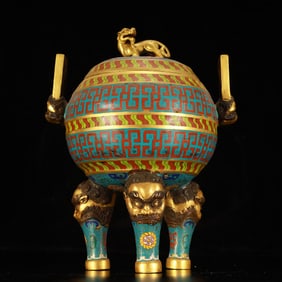 A Rare Cloisonne Flower Pattern Double-Ears and Tripod Censer