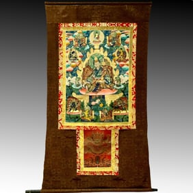 An Exquisite Brocade Painted Color Statue of Padma Sambhava Tangka