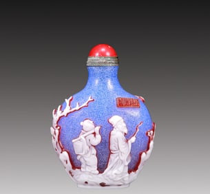 An Excellent Multi-Color-Overlay Snowflake Glass 'Figure& Landscape' Snuff Bottle