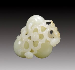 An Exquisite Greenish Jade Flower and Fruit Ornament