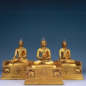 A Set of Solemn Gilt Bronze Statue of Sakyamuni
