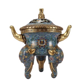 A Huge Cloisonne Lotus Pattern Double-Ears and Tripod Censer