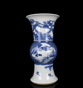 A Huge Blue and White Flower,Landscape and Figure Pattern Vase