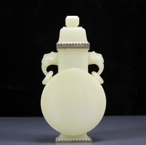 An Exquisite White Jade Double-Ears Bottle