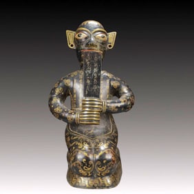 A Rare Bronze Inlaid Gold Figure Ornament,With Inscription