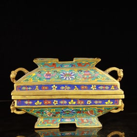 An Exquisite Cloisonne Lotus Pattern Dragon-Ears Censer