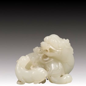 An Exquisite White Jade Auspicious Beast Ornament
