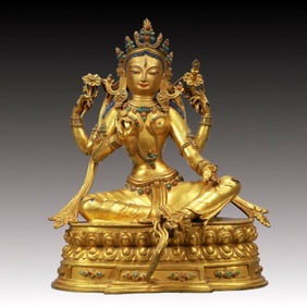 A Solemn Gilt Bronze Statue of Tara