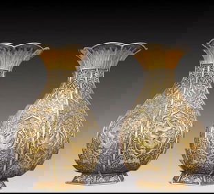 A Pair of Huge Gilt Silver Dragon and Phoenix Pattern Vases