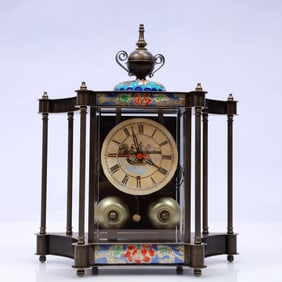 An Exquisite Cloisonne Flower Pattern Table Clock Ornament