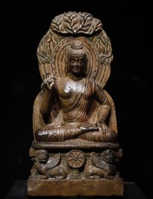 A Solemn Schistose Painted Color Statue of Gandhara