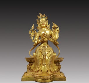 A Solemn Gilt Bronze Statue of Avalokitesvara