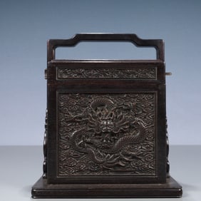 An Exquisite Zitanwood Auspicious Cloud and Dragon Pattern Tiered box