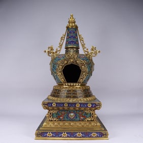 A Huge Cloisonne Lotus and Lion Pattern Double-Ears Pagoda