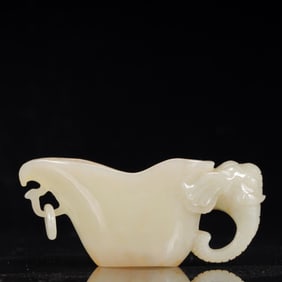 An Exquisite White Jade Elephant Pattern Cup