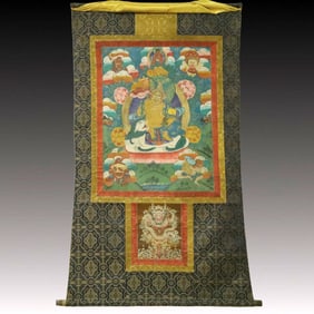 A Rare Brocade Painted Color Statue of Mammon Tangka