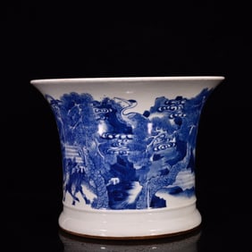 An Exquisite Blue and White Pine,Deer and Crane Pattern Brush Pot