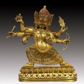 A Solemn Gilt Bronze Statue of Three-Headed and Six-Armed Vajra