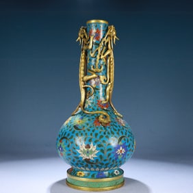 A Rare Cloisonne Lotus Pattern Dragon-Ears Vase
