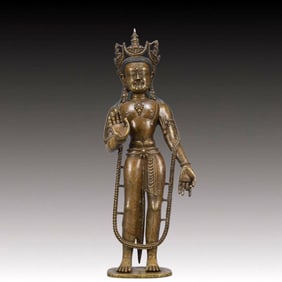 A Solemn Bronze Statue of Bodhisattva