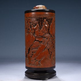 An Exquisite Zitanwood Inlaid Boxwood Landscape and Figure Pattern Tripod Censer, Inlaid White