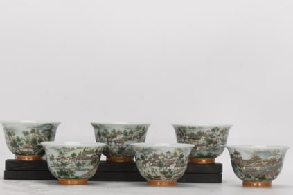 A Set of Exquisite Famille-Rose Landscape Pattern Cup
