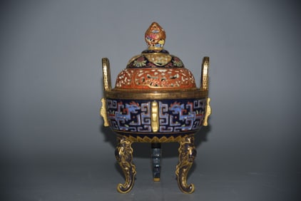 A Exquisite Enamel Auspicious Beast Pattern Tripod Censer
