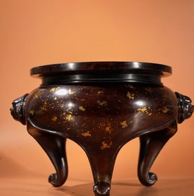 A Exquisite Red Copper Sprinkled Gold Lion-Ear Censer