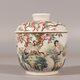 A Exquisite Famille-Rose Pine and Crane Pattern Jar