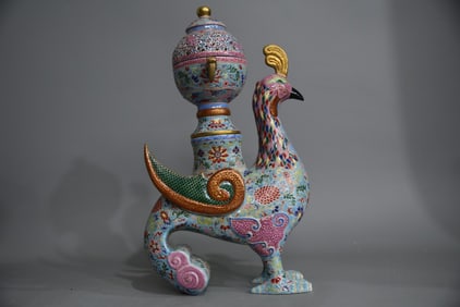 A Exquisite Blue Ground Famille-Rose Bird Pattern Censer