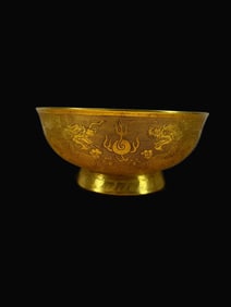 A Exquisite Purple Copper Gilt Bronze Dragon Pattern Bowl