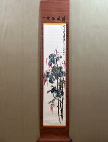 A Chinese Vertical Scroll Ink Painting of Flowers on Paper
