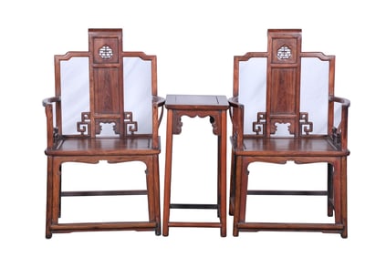 A Huge Huanghuali Wood Hollowed-Out Longevity Character Grand Armchair