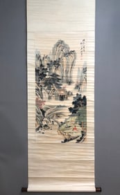 A Chinese Ink Painting of Landscape on Paper, Vertical Scroll