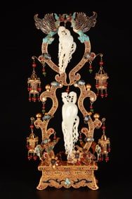 A Exquisite Filigree Gilt Inlaid Hotan White Jade Ornament