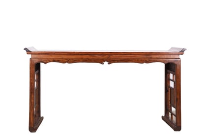 A Huge Huanghuali Wood Carved and Filled Dragon Pattern Recessed-Head Table