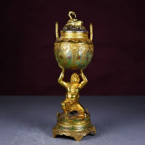 A Exquisite Gilt Bronze Cloisonne Auspicious Beast Censer