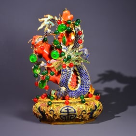 A Exquisite Cloisonne Gilt Inlaid Coral Bonsai