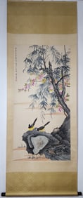 A Chinese Vertical Scroll Ink Painting of Flower and Bird on Paper