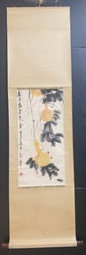 A Chinese Ink Painting of Gourd on Paper, Vertical Scroll