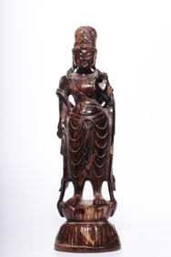 A Rare Gaogu Jade Statue of Avalokitesvara Standing