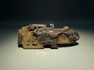 A Rare Hotan Jade Dragon Pattern Handheld