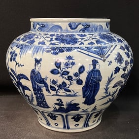A Exquisite Blue and White Character and Story Pattern Jar